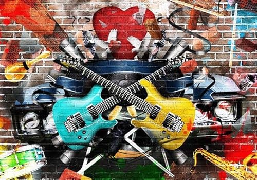 Vlies Fototapete Wandtapete Wandbilder 3d Gitarre Mauer Graffiti 1337 (150(B) x 105(H) cm) von KN-COLLECTION