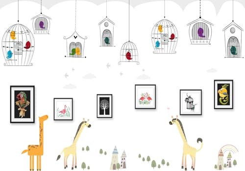 Vlies Fototapete Wandtapete Wandbilder Cartoon Vogelkäfig Giraffe 1885 (350(B) x 245(H) cm) von KN-COLLECTION