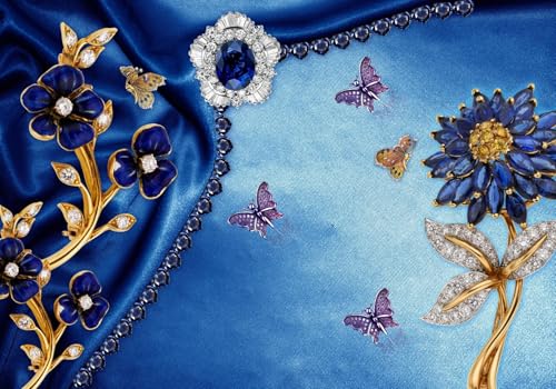 Vlies Fototapete Wandtapete Wandbilder Elegante Blaue Diamant Blumen 1512 (400(B) x 280(H) cm) von KN-COLLECTION