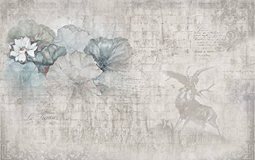 Vlies Fototapete Wandtapete Wandbilder Lotus Nordic Elch Ziegel Wand Adler 1886 (400(B) x 200(H) cm) von KN-COLLECTION