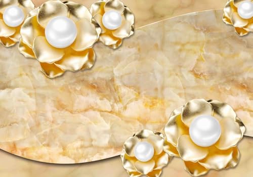 Vlies Fototapete Wandtapete Wandbilder Marmorierung Goldschmuck Blumen 1452 (350(B) x 245(H) cm) von KN-COLLECTION