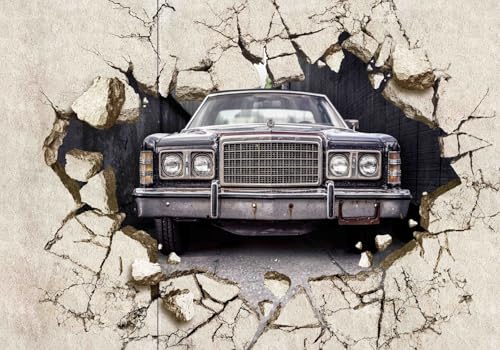 Vlies Fototapete Wandtapete Wandbilder Tapeten 3D Defekte Wand Oldtimer 1644 (400(B) x 300(H) cm) von KN-COLLECTION