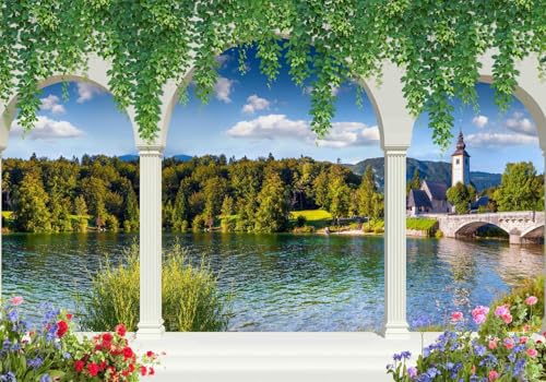 Vlies Fototapete Wandtapete Wandbilder Wandtapeten 3D Kolonnade See 1322 (400(B) x 280(H) cm) von KN-COLLECTION