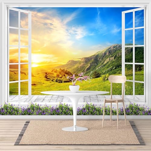 Vlies Fototapeten Wandtapete Wandbilder 3d Fenster Blick Aauf Die Berge 1524 (400(B) x 280(H) cm) von KN-COLLECTION