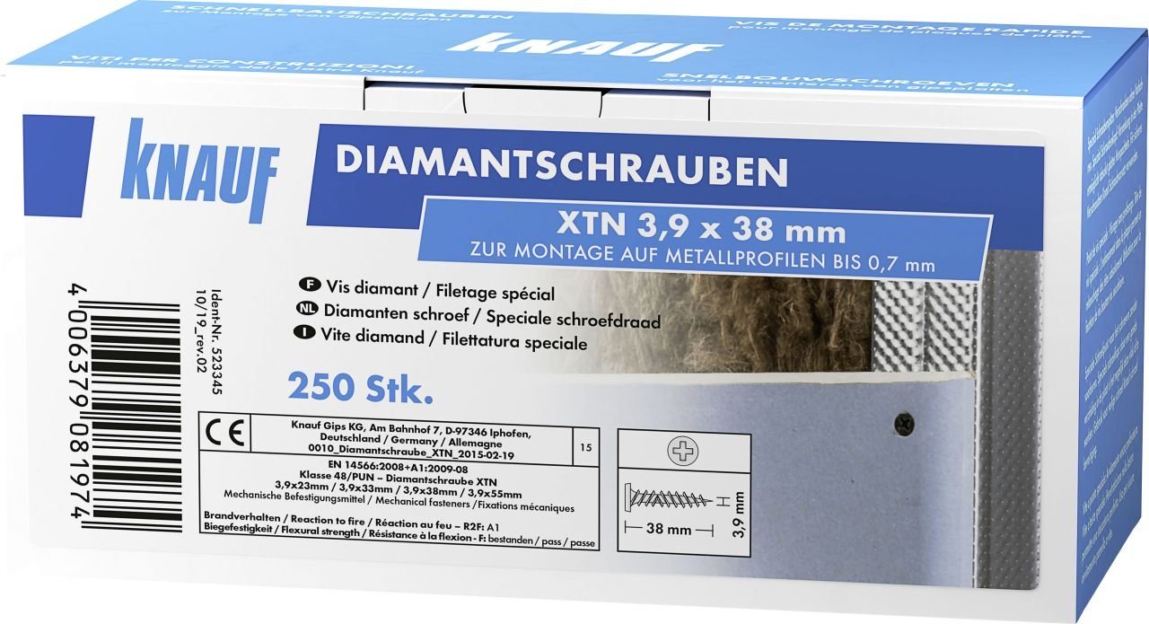 KNAUF Trockenbauschrauber Knauf Diamantschr. XTN 3,9 x 38 mm 250 Stück von KNAUF