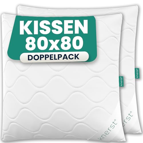 KNERST® Kopfkissen 80x80 2er Set – Komfortables Schlafkissen, Sofakissen oder Zierkissen – Kissen 80x80 2er Set für Allergiker geeignet – Waschbar bei 95°C für maximale Hygiene - Dekokissen von KNERST