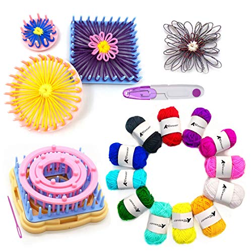 KNEWMART Flower Loom Kit, Loomgerät 8pcs Flower Maker Wolle Stricken Ball Maker Webwerkzeuge Stricken Craft Weaver Webstuhl - mit Nadel (Strickrahmen + Garn + Schere) von KNEWMART