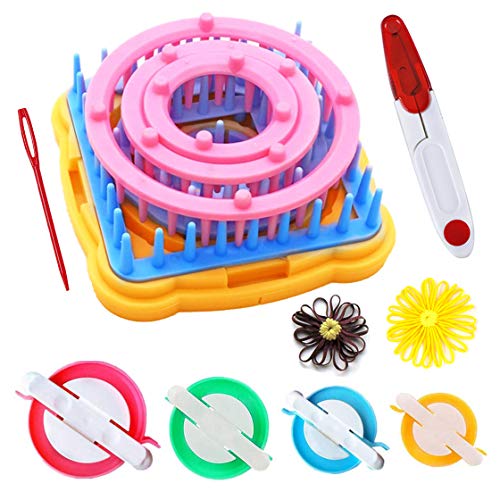Knewmart Flower Loom Kit, Loomgerät 8pcs Flower Maker Wolle Stricken Ball Maker Webwerkzeuge Stricken Craft Weaver Webstuhl - mit Nadel (Strickrahmen + Pom pom Maker + Schere) von Knewmart