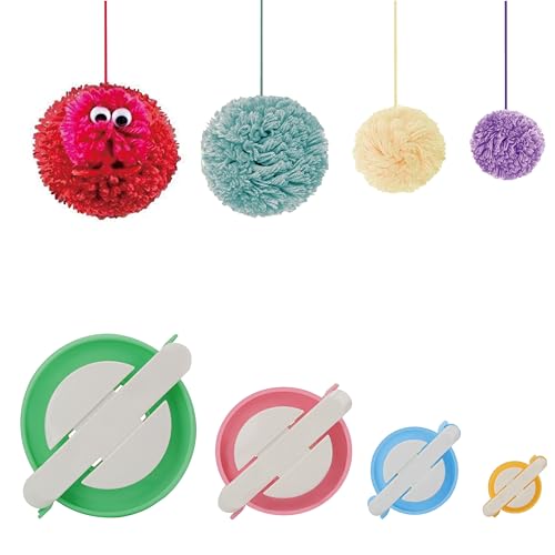 KNEWMART Pompom Maker,4 Größen Bommel Maker Groß Set Fluff Kugel Weber DIY Handwerk Pompom Making Kit (4) von KNEWMART