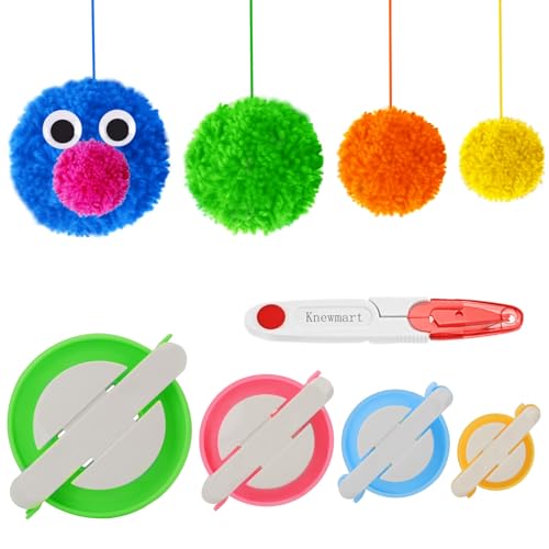 Knewmart Pompom Maker,4 Größen Bommel Maker Groß Set Fluff Kugel Weber DIY Handwerk Pompom Making Kit für Anfänger + 1PCS Schere (5) von Knewmart