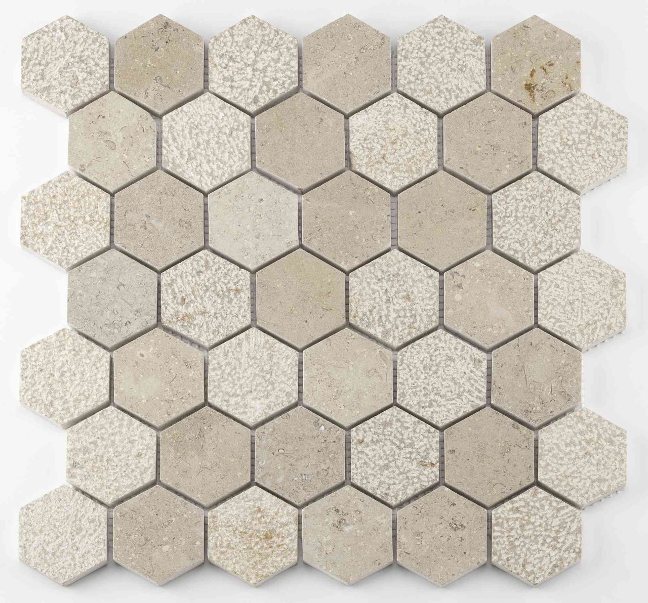 Mosaikfliese Marmor Hexagon 30 x 30 cm sand-mix Steingröße: ca. 4,8 x 5,5 cm von KNG