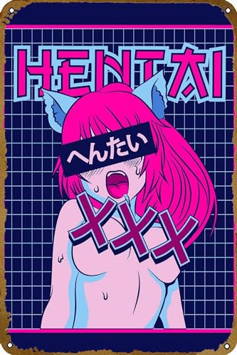 KNIOIL Anime Metallposter Cool Vaporwave Ästhetik Figur Poster Metall Blechschild Hentai Anime Girl Waifu Wandkunst Dekor Blechschild - 20,3 x 30,5 cm von KNIOIL