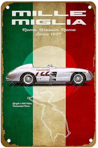 KNIOIL Mille Miglia Rennstrecken-Poster, Vintage-Blechschild, Logo, Familie, Club, Bar, Café, Schlafzimmer, Kunst, Wanddekoration, Geschenk, 20,3 x 30,5 cm von KNIOIL