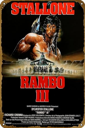 KNIOIL Retro-Filmposter Rambo 3 1988 Blechschild, Vintage-Stil, klassisches altes Filmposter, Metallschild, TV-Bar, Geschenk, Karaoke, Musikclub, Restaurant, Männerhöhle, Wanddekoration, 20,3 x 30,5 von KNIOIL