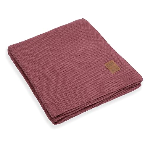 KNIT FACTORY - Jesse Gestrickte Decke XL - Wohndecke - Kuscheldecke - Gestrickte Sofadecke - Plaid aus Wolle - Wolldecke - Stone Red - 195x225 cm von KNIT FACTORY