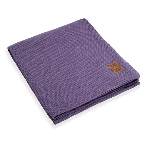 KNIT FACTORY - Jesse Gestrickte Decke XL - Wohndecke - Kuscheldecke - Gestrickte Sofadecke - Plaid aus Wolle - Wolldecke - Violett - 195x225 cm von KNIT FACTORY