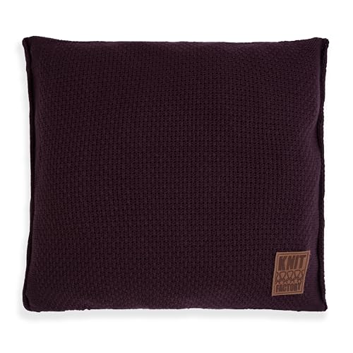 KNIT FACTORY - Jesse Zierkissen - Quadratische Sofa Kissen - Aubergine - Gestrickter Dekokissen - Couchkissen - 50x50 cm - Kissenbezug mit Füllung und Bezug von KNIT FACTORY