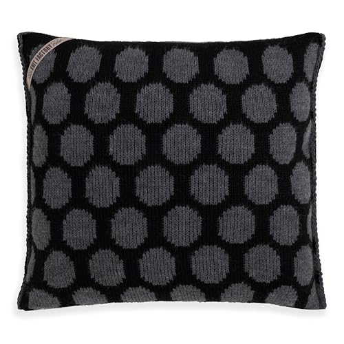 KNIT FACTORY - Cody Zierkissen - Quadratische Sofa Kissen - Schwarz/Anthrazit - Dekokissen mit Punkt-Muster - Couchkissen 50x50 cm - Kissenbezug mit Füllung und Bezug von KNIT FACTORY