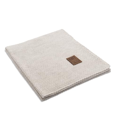 Knit Factory - Jesse Gestrickte Decke - Wohndecke - Kuscheldecke - Gestrickte Sofadecke - Plaid aus Wolle - Wolldecke - Beige - 160x130 cm von KNIT FACTORY