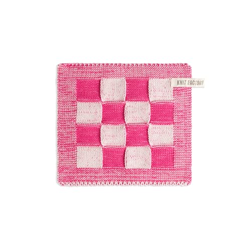 Knit Factory - Topflappen Block - Hitzebeständige Lappen - Schutzlappen zum Kochen - Küchenzubehör - Kochlappen - Ecru/Fuchsia - Rosa - Traditioneller Look - 23x23 cm von KNIT FACTORY