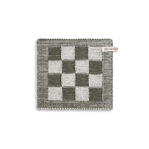 Knit Factory - Topflappen Block - Ecru/Khaki - 23x23 cm von KNIT FACTORY