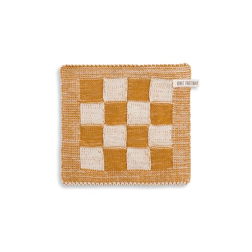 Knit Factory - Topflappen Block - Hitzebeständige Lappen - Schutzlappen zum Kochen - Küchenzubehör - Kochlappen - Ecru/Ocker - Gelb - Traditioneller Look - 23x23 cm von KNIT FACTORY