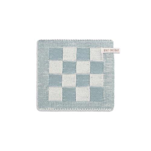 Knit Factory - Topflappen Block - Hitzebeständige Lappen - Schutzlappen zum Kochen - Küchenzubehör - Kochlappen - Ecru/Stone Green - Graugrün - Traditioneller Look - 23x23 cm von KNIT FACTORY