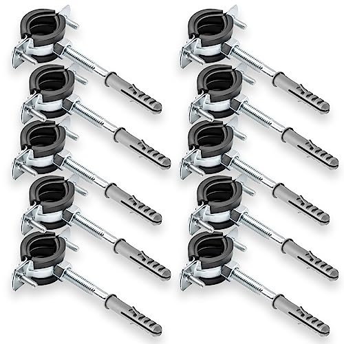 10 x Einfach Rohrschelle + 10 x Dübel + 10 x Stockschraube – Set zur einfachen Rohrbefestigung | Für Sanitär- und Heizungsinstallationen - 1 1/4" 40-45 mm von KNM TRADE