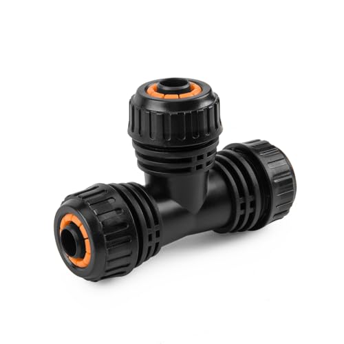 3-Wege Schlauchverbinder/T-Stück 1/2 Zoll – Click-System, Reparatur- & Verlängerungs-Kupplung, 3-fach Tee Connector, UV-beständiger Kunststoff, tropffrei, Gartenschlauch Verbindung von KNM TRADE