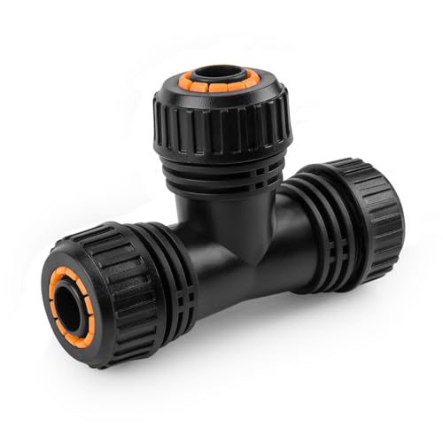 3-Wege Schlauchverbinder/T-Stück 3/4" – Click-System, Reparatur- & Verlängerungs-Kupplung, 3-fach Tee Connector, UV-beständiger Kunststoff, tropffrei, Gartenschlauch Verbindung von KNM TRADE