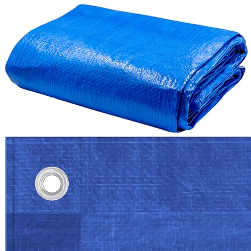 Gewebeplane Abdeckplane Verstärkten Ösen Schutzplane Bauplane Wasserdicht Reißfest - UV-beständig, Mehrzweck, für Außenbereich & Garten, Robust, Langlebig (Blau 60 g/m², 3×4 m) von KNM TRADE