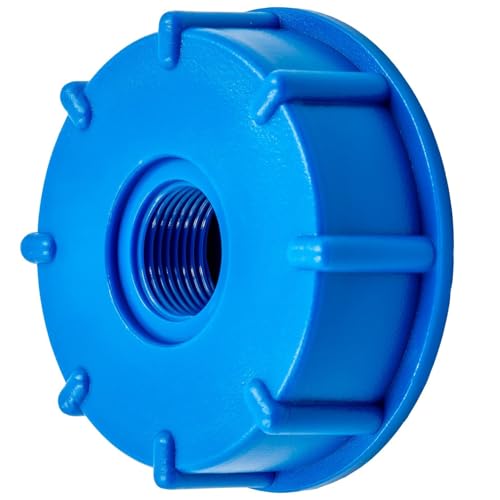 IBC Container Tank Verbinder Adapter Deckel Innengewinde IG S60x6 Grobgewinde Blau Kunststoff Tankdeckel (3/4") von KNM TRADE