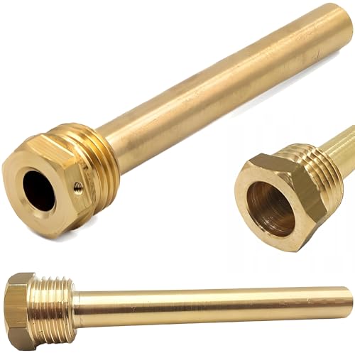 Messing-Gewindefitting Tauchhülse für Temperatursensor 1/2" 9 mm Innen Messing 50 mm Messing-Gewindefitting Tauchhülse für Temperatursensor 1/2" 9 mm Innen Messing 50 mm von KNM TRADE