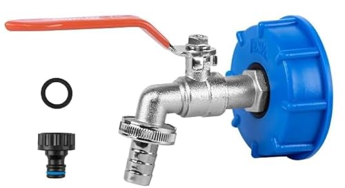 Set - IBC Deckel S60x6 Hahn mit 3/4" Außengewinde Ausgang, Schlauchanschluss 1/2" und Nippel von KNM TRADE