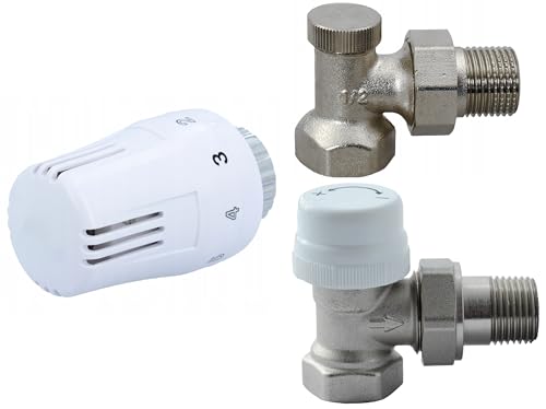 Thermostatsatz = thermostatkopf + thermostatventil + rücklaufverschraubung 1/2" ECK Heizkörper Ventil von KNM TRADE