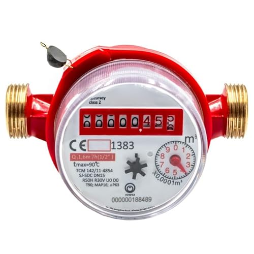 Wasserzähler Warmwasser - Anschlussgewinde 3/4 Zoll 110 mm Q3 1,6 m³/h antimagnetisch geeicht 2025 – einfache Montage für Wohnung & Haus – transparente Abrechnung, manipulationssicher von KNM TRADE