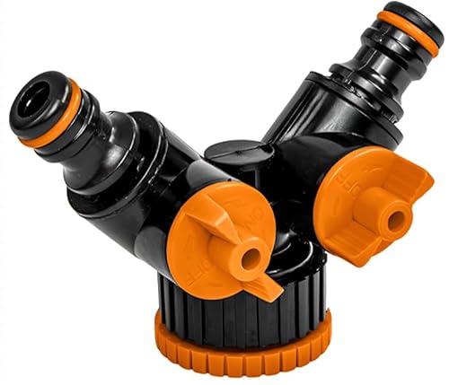 2-Wege Y-Wasserverteiler mit Absperrhähnen 1 Zoll Innengewinde mit 3/4 Zoll Reduktion – Anschlussstück für Gartenschlauch Schnellkupplung von KNM TRADE