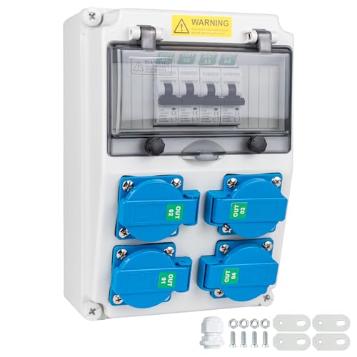 KNMlPJD Stromverteiler mit 16 A mit 1 Polig Leitungsschutzschalter Baustromverteiler mit 16 A Steckdose Wandverteiler starkstrom steckdose für den Innen- und Außenbereich(4×16A 1P LS) von KNMIPJD