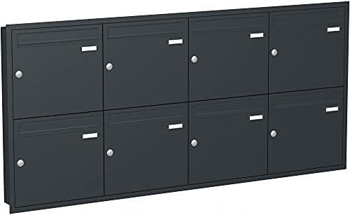 Briefkastenanlage Unterputz mit eckiger Verkleidung Modell U1 Farbe RAL 7016 anthrazitgrau, Größe mit 8 Briefkästen von KNOBLOCH