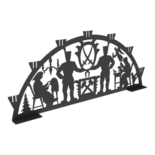 KNOBLOCH Schwibbogen aus Metall Winter-Motiv | XXL für außen oder Kleiner für Innen | Schwarz | Outdoor | Weihnachtsdeko für Fenster, Garten und Balkon | Weihnachtsbeleuchtung (60 cm, Bergmann) von KNOBLOCH