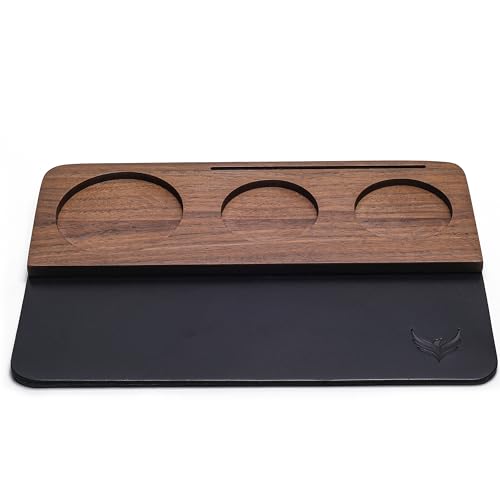 KNODOS Espresso-Stopfmatte für Theke, Walnussholz, Leder, Tamperstation mit mehreren Schlitzen, Premium-Espressomaschinen-Zubehör, 58 mm von KNODOS