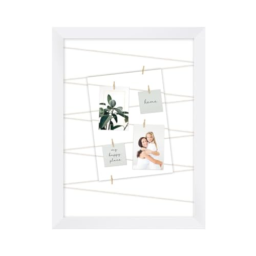 KNOR Clip-Fotohalter, Fotowand zum Anbringen von Fotos, Fotohalter Fotorahmen Bilder Rahmen Galerie, mit 20 Kleinen Holzklammern (Weiß, 40x50 cm) von KNOR