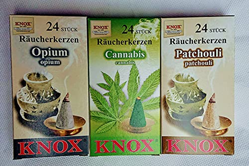 KNOX 3er Räucherkerzen Set "exotisch" - Düfte: Opium + Cannabis + Patchouli - Größe: M - 72 Stück - Made in Germany von KNOX