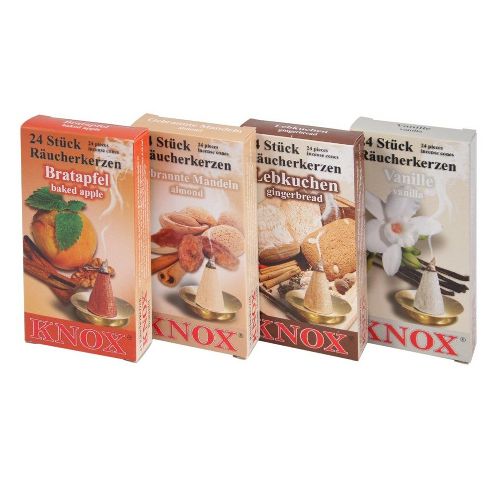 KNOX Duftkerze 078660, Räucherkerzen 4er Set: Weihnachtsbäckerei, Räucherkerzen Größe M - Inhalt jeweils 24 Stück - Made in Germany von KNOX