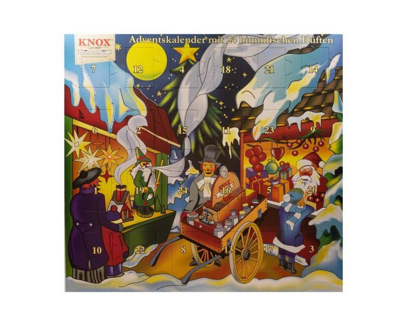 KNOX Duftkerze 090000 21 W, Adventskalender "Weihnachtsmarkt", 24 verschiedene Räucherkerzen, Made in Germany von KNOX
