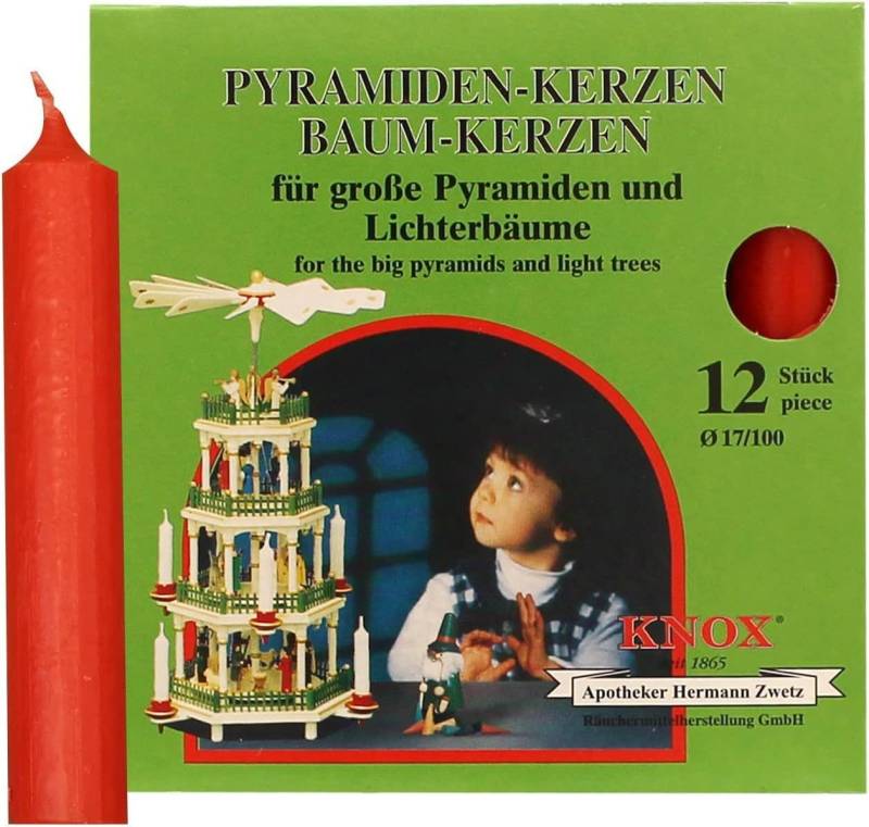 KNOX Duftkerze 1 Päckchen Pyramidenkerzen Ø 17 mm Länge 100 mm - ROT - 12er Packung von KNOX