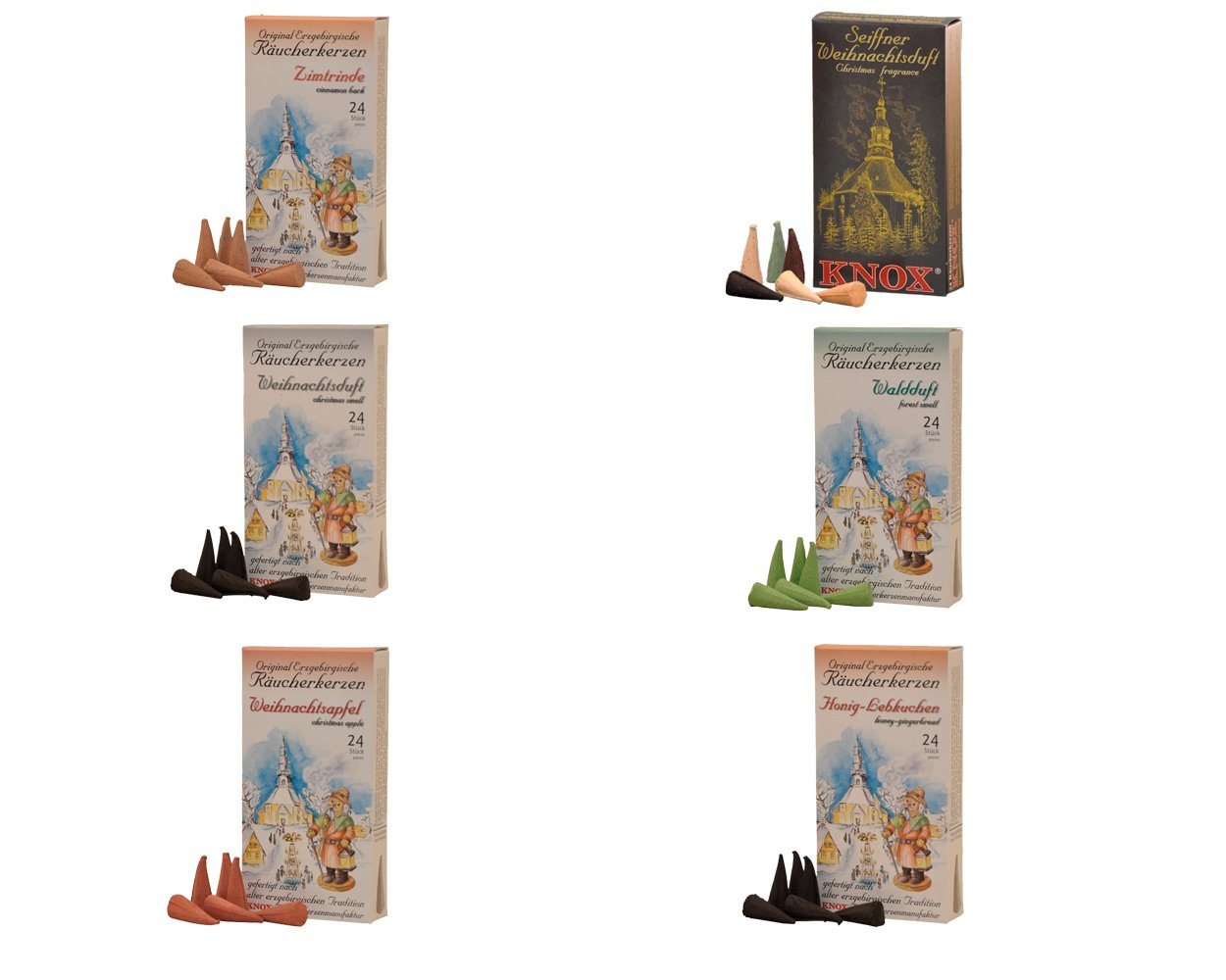 KNOX Duftkerze 6er Set: Weihnachten, 144 Räucherkerzen der Größe M - Made in Germany von KNOX