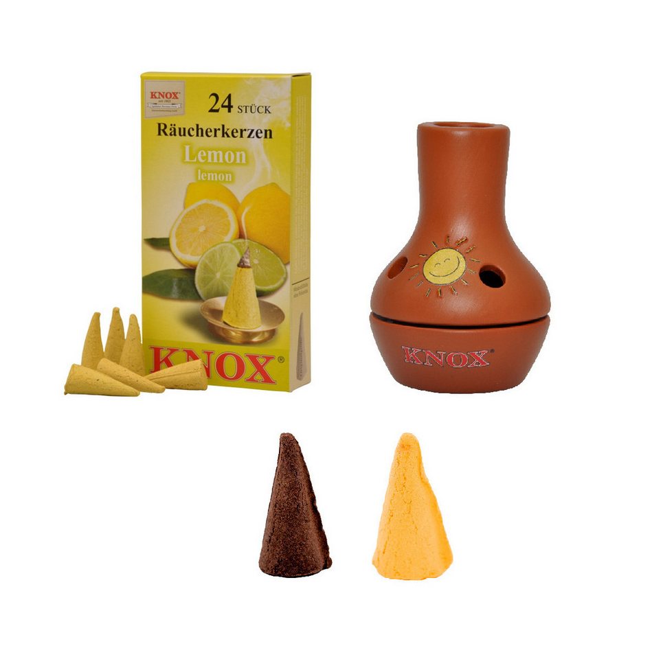 KNOX Duftkerze Feuertopf Bunt + Schokolade und Orange (XXL) + Lemon (M), Räuchergefäß Topf im Set - perfekt für jede Gartenparty von KNOX