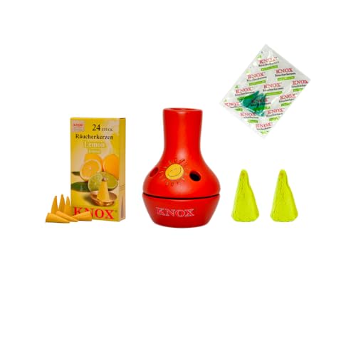 KNOX Feuertöpfchen Bunt - Größe: ca. 9 cm - Inklusive Räucherkerzen - Düfte: 2X Lemon XXL & Lemon M - mit 3 Räucherkerzen Proben von Meeresbriese von KNOX