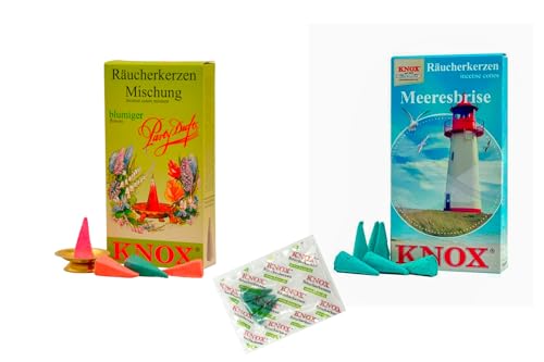 KNOX Räucherkerzen - 2er Set Blumen am Meer - Düfte: blumig, Meeresbrise - Menge: 48 inklusive 3 Räucherkerzen als Proben vom Duft Meeresbriese - Made in Germany KNOX Räucherkerzen - 2er Set Blumen am Meer - Düfte: blumig, Meeresbrise - Menge: 48 inklusive 3 Räucherkerzen als Proben vom Duft Meeresbriese - Made in Germany von KNOX